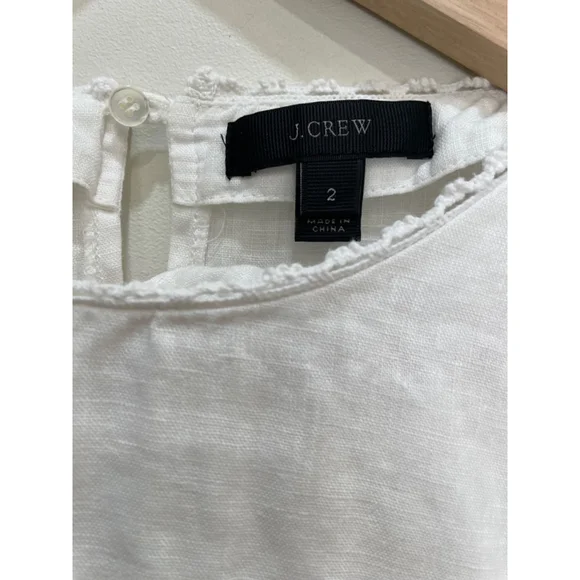 J.Crew 100% Linen Top Blouse 2 White Embroidered Coastal Old Money Minimalist - Picture 4 of 9